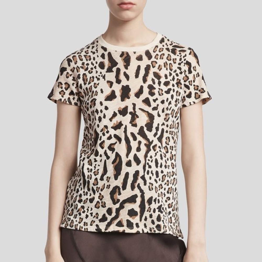 ATM Mixed Leopard Print Schoolboy Crew Neck Tee (P)